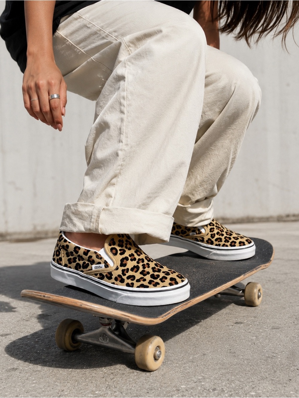 VANS Women's Leopard Print Slip-On Sneakers - Tan & Black 7.5